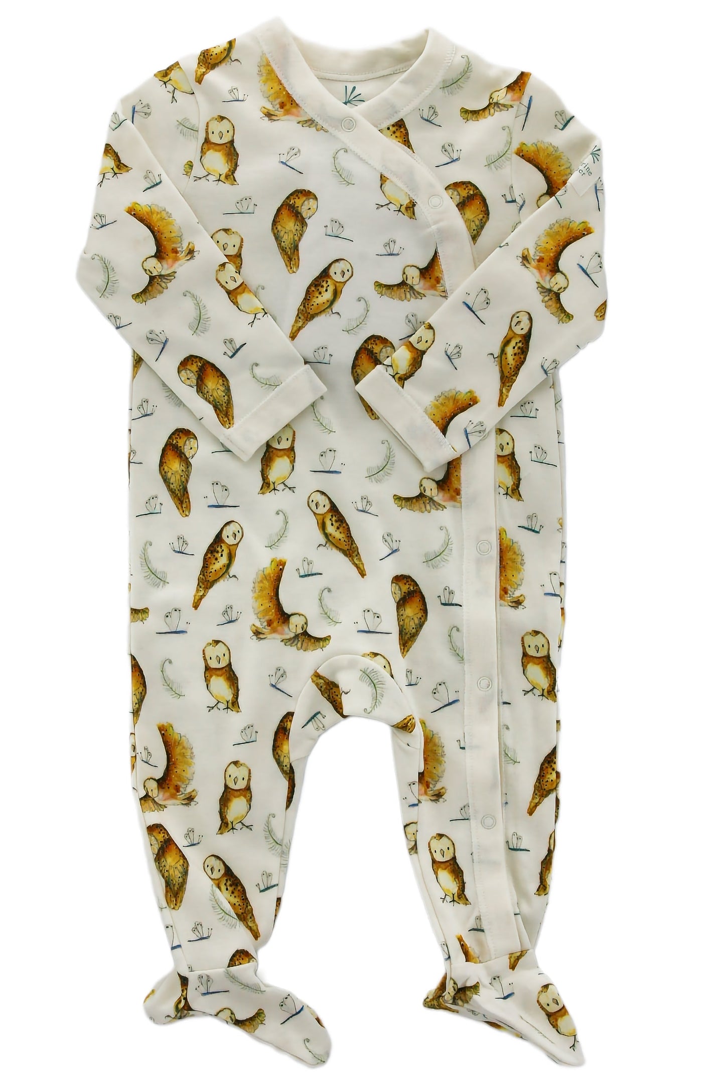 Organic Cotton Baby Footie - Olive Owl - Blankee Baby