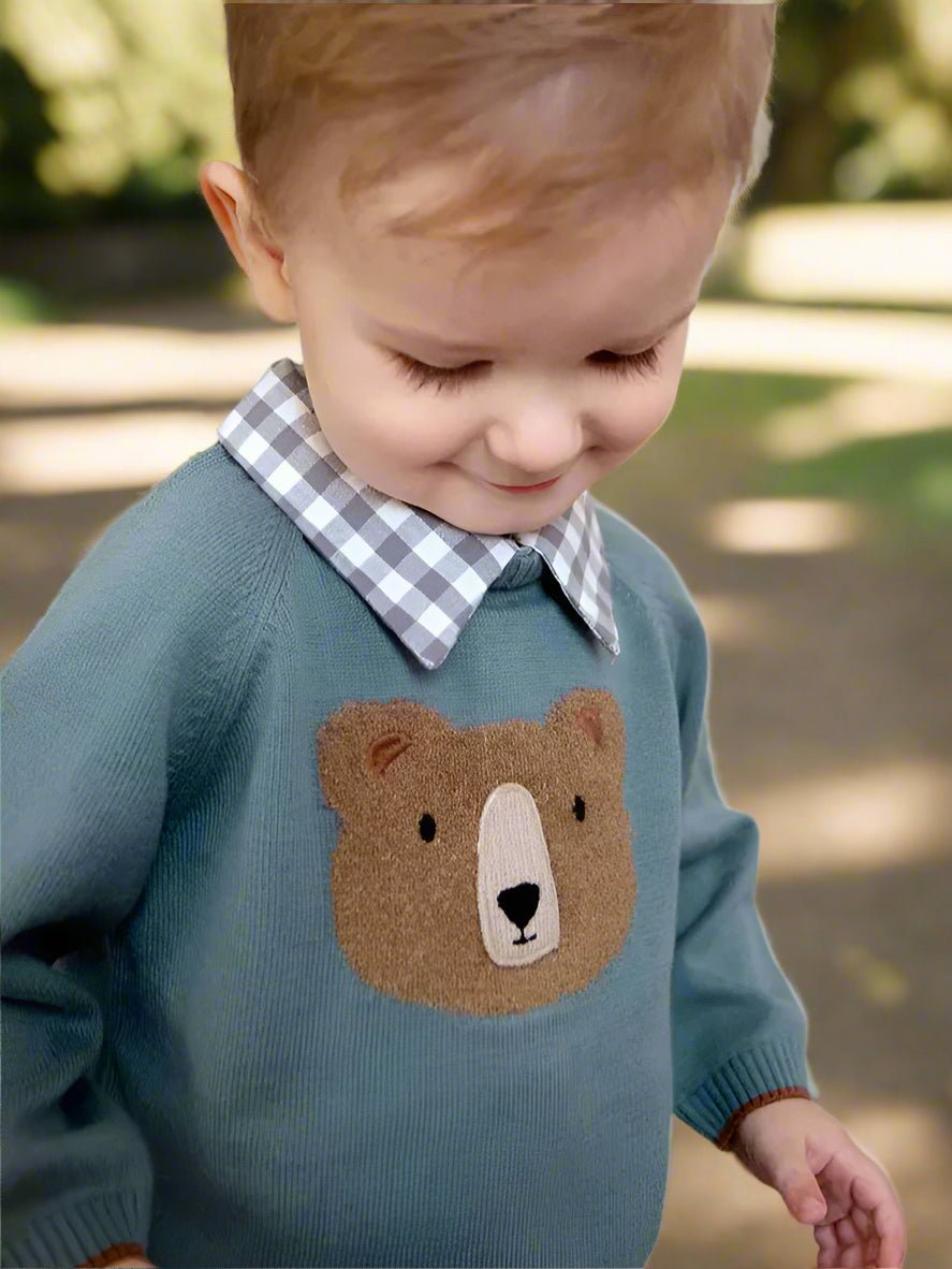 Organic Cotton Gingham Collar Sweater - Blankee Baby