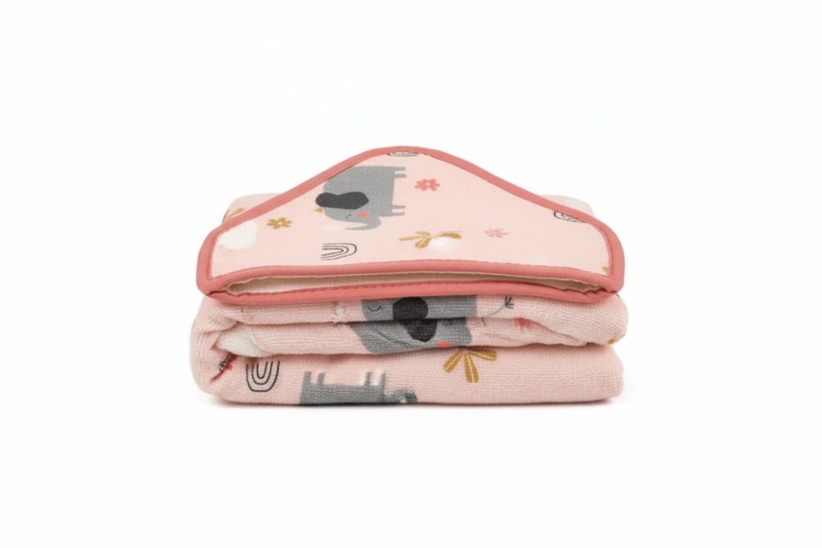 Organic Cotton Hooded Bath Towel - Pink Elephant - Blankee Baby