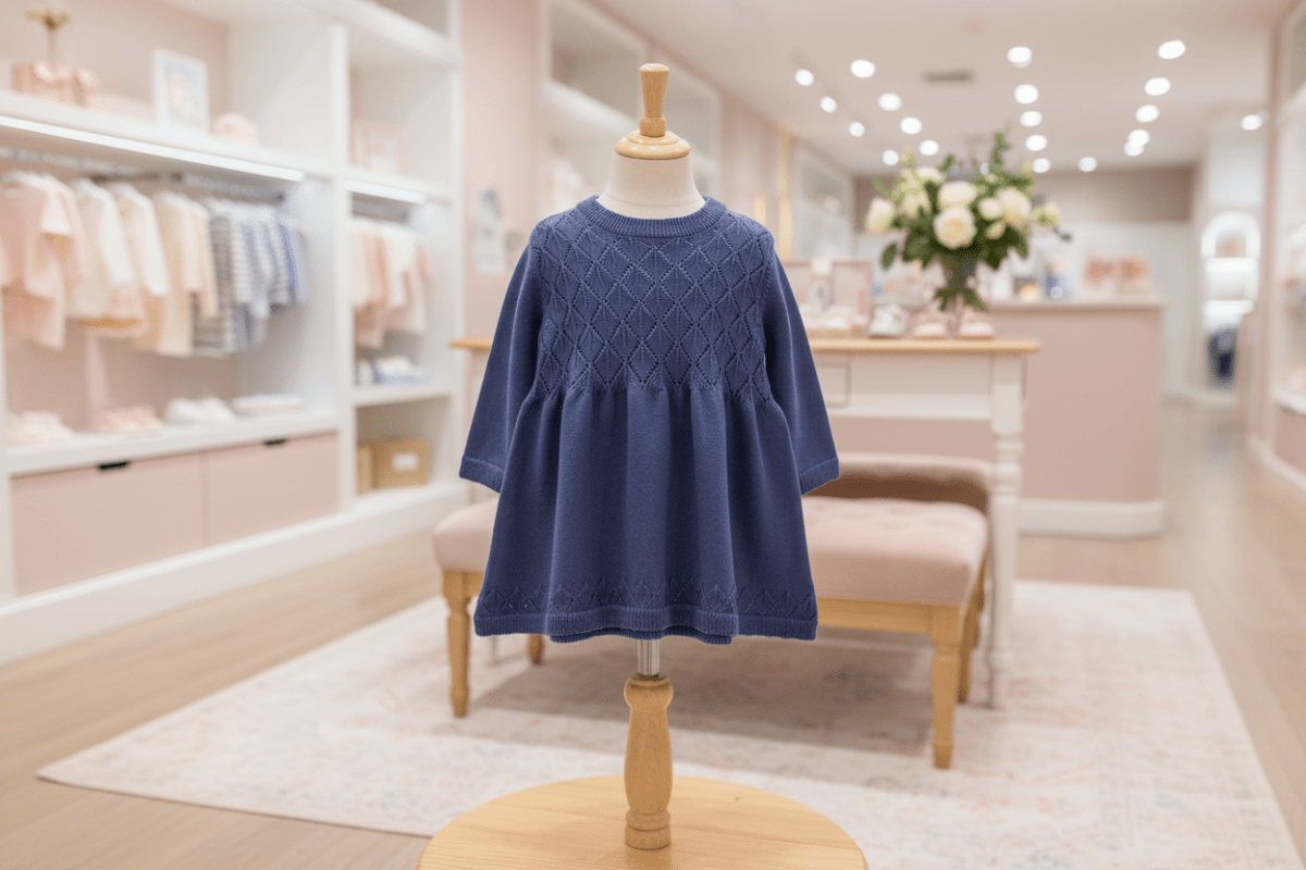 Organic Cotton Milan Pointelle Knit Dress - Dusty Blue