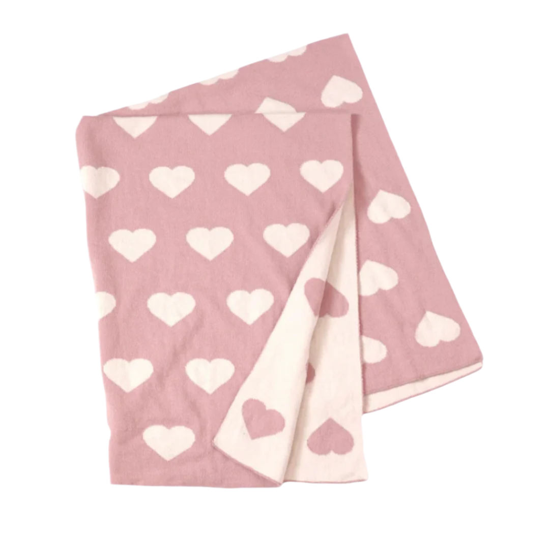 Organic Cotton Receiving Blanket - Pink Hearts - Blankee Baby
