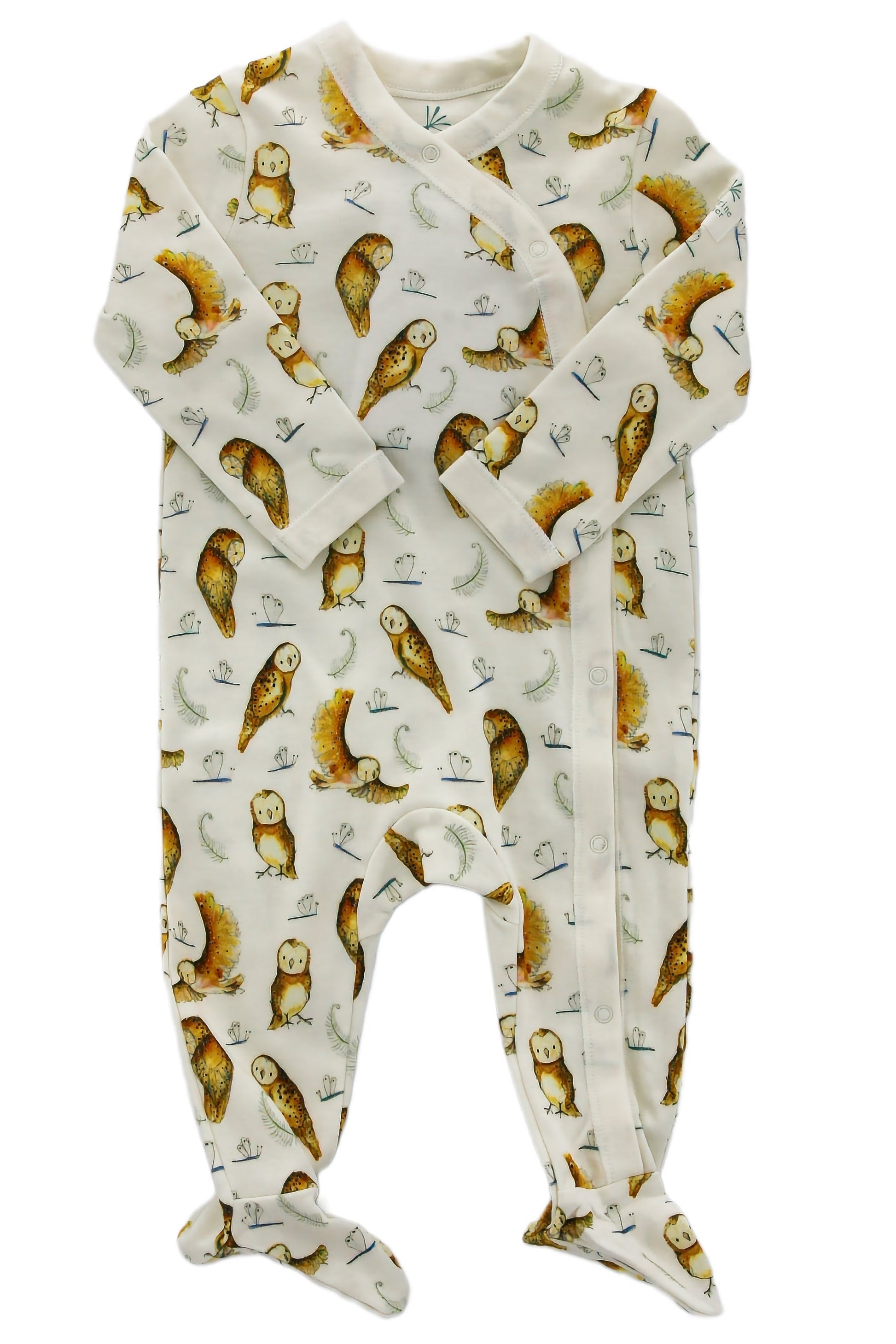 Organic Cotton Baby Footie - Olive Owl - Blankee Baby