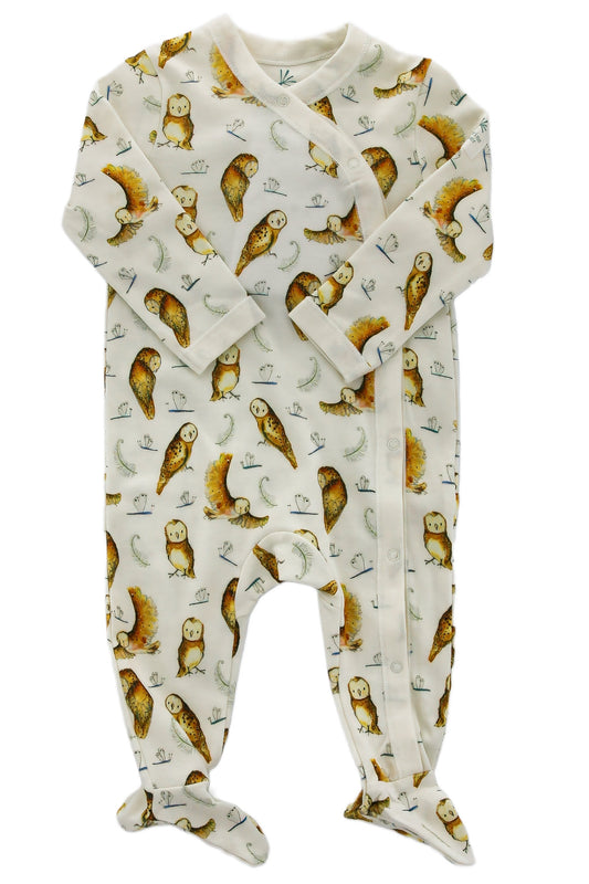 Organic Cotton Baby Footie - Olive Owl - Blankee Baby