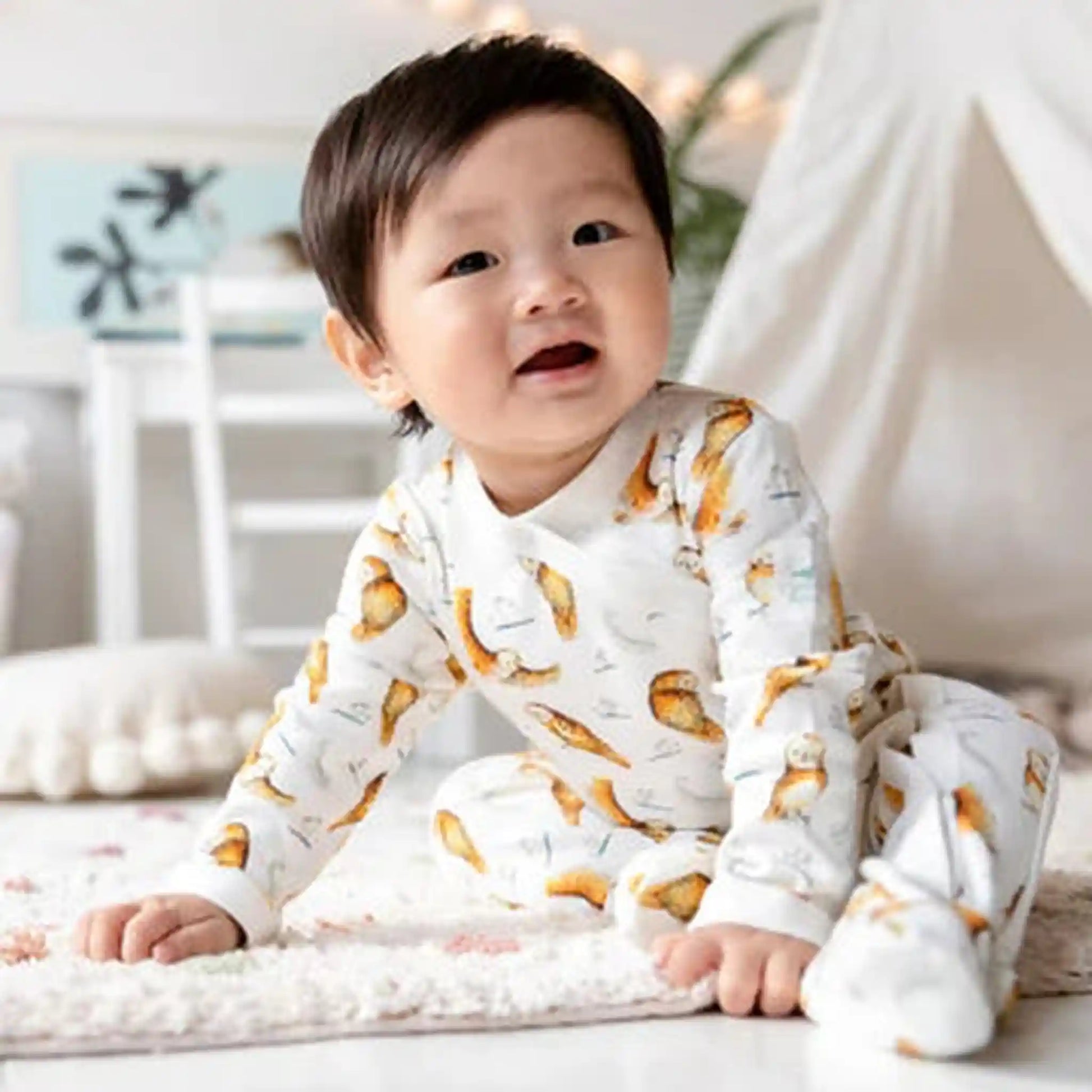 Organic Cotton Baby Footie - Olive Owl - Blankee Baby