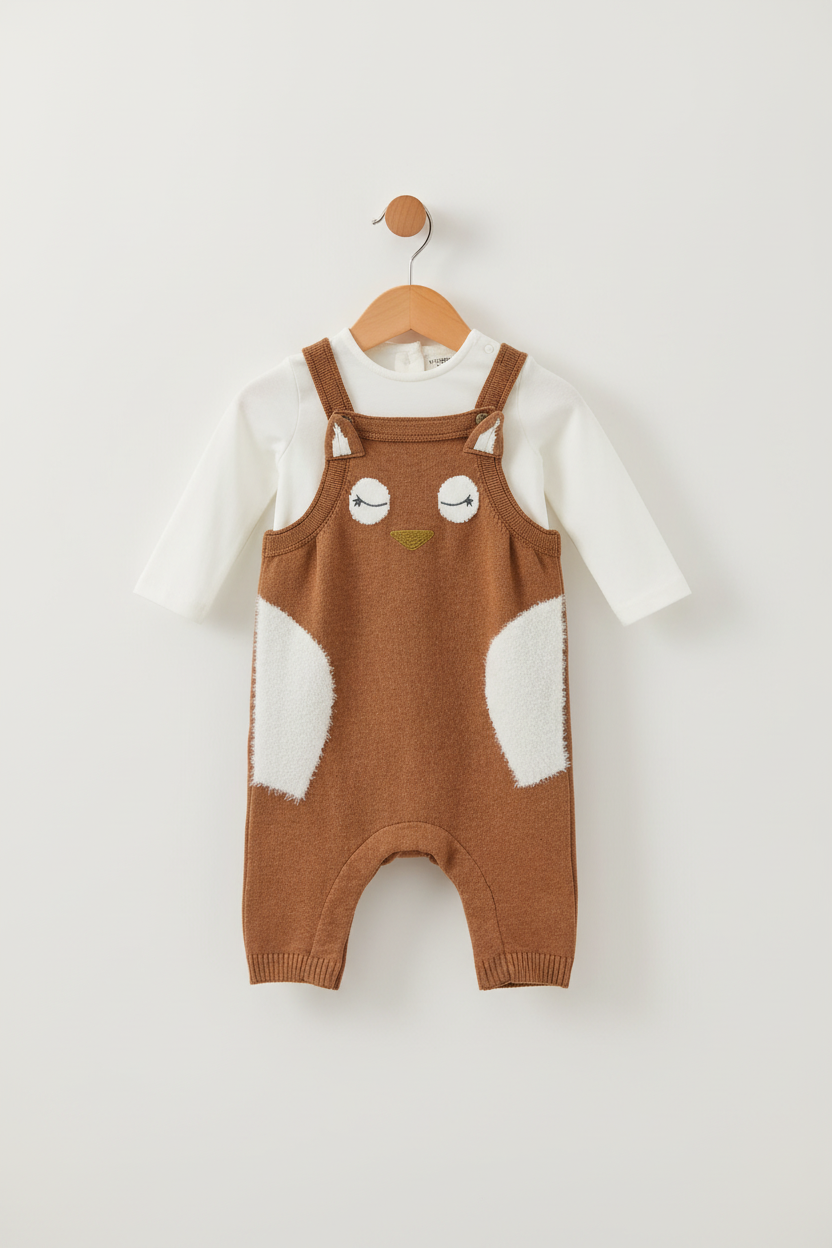 Organic Cotton 2-piece Owl Overall Set - Cinnamon | Blankee Baby