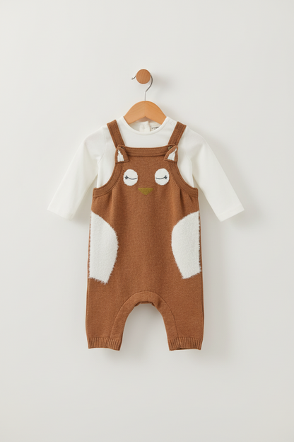 Organic Cotton 2-piece Owl Overall Set - Cinnamon | Blankee Baby