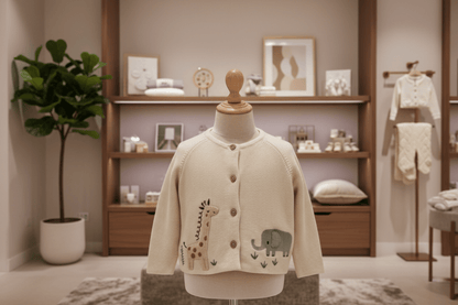 Organic Cotton Animal Safari Cardigan - Natural White - Blankee Baby