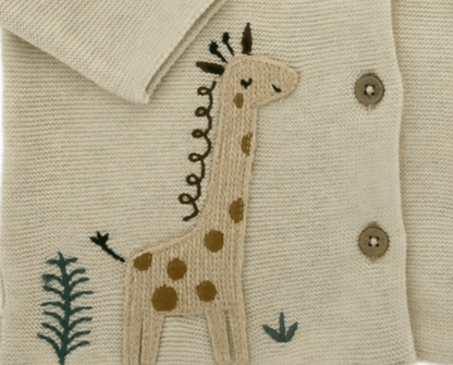 Organic Cotton Animal Safari Cardigan - Natural White - Blankee Baby