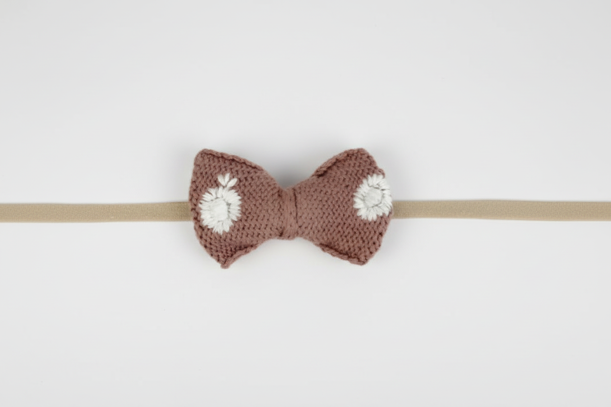 Organic Cotton Embroidered Bow Headband - Apple Spice | Viverano Organics | Accessories