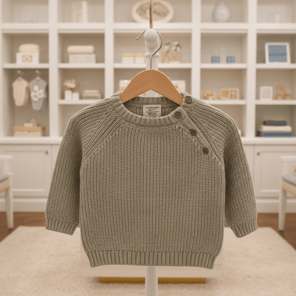 Organic Cotton Chunky Knit Sweater - Stone - Blankee Baby