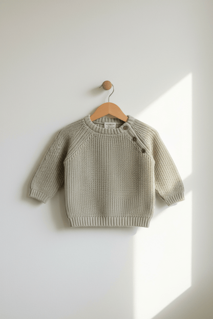 Organic Cotton Chunky Knit Sweater - Stone - Blankee Baby