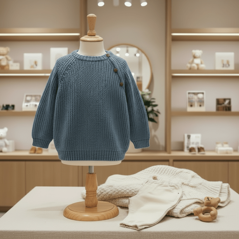 Organic Cotton Chunky Knit Sweater - Teal Blue - Blankee Baby