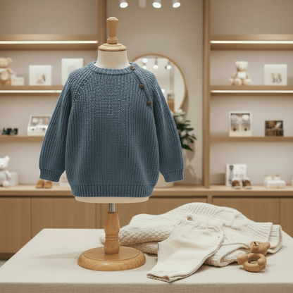Organic Cotton Chunky Knit Sweater - Teal Blue - Blankee Baby