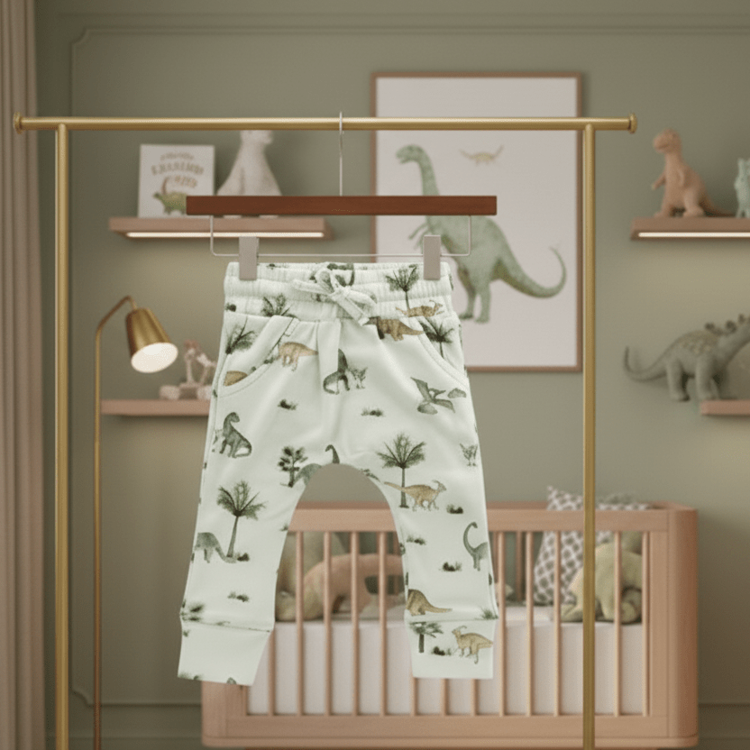 Organic Cotton Dinosaur Baby Pant - Pale Blue | Blankee Baby