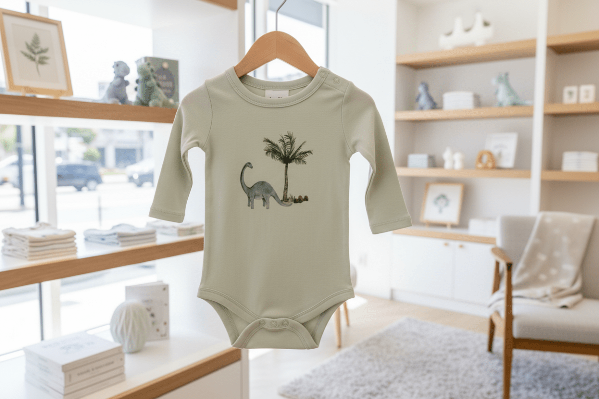 Organic Cotton Dinosaur Bodysuit - White | Blankee Baby