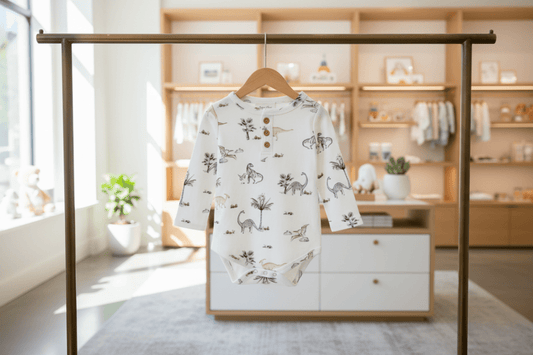 Organic Cotton Dinosaur Henley Bodysuit - Pale Blue | Blankee Baby