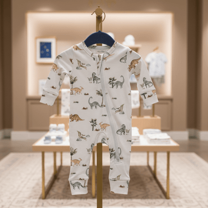 Organic Cotton Dinosaur One - Piece Romper - Pale Blue | Blankee Baby