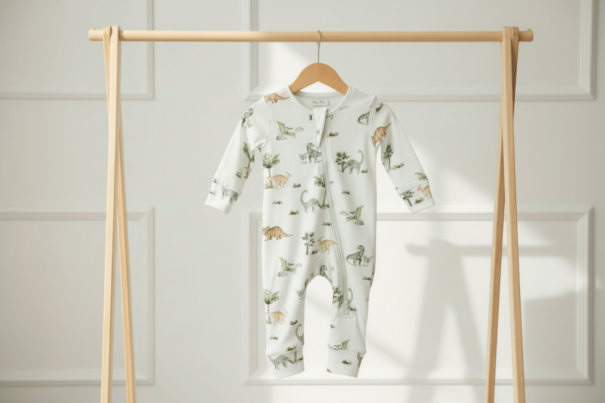 Organic Cotton Dinosaur One - Piece Romper - Pale Blue | Blankee Baby