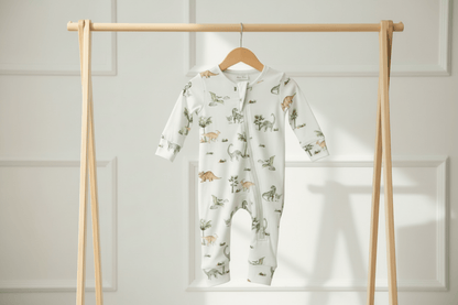 Organic Cotton Dinosaur One - Piece Romper - Pale Blue | Blankee Baby