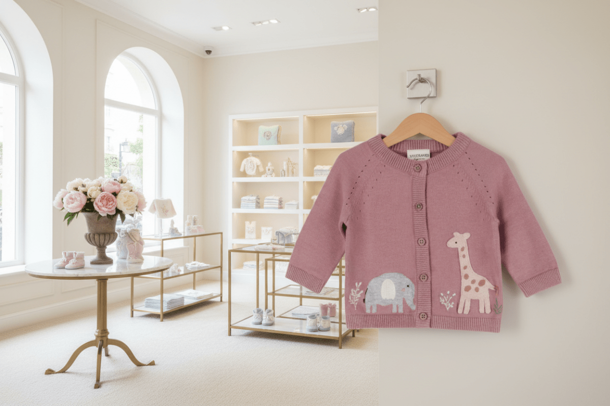 Organic Cotton Elephant & Giraffe Cardigan - Vintage Rose Pink - Blankee Baby