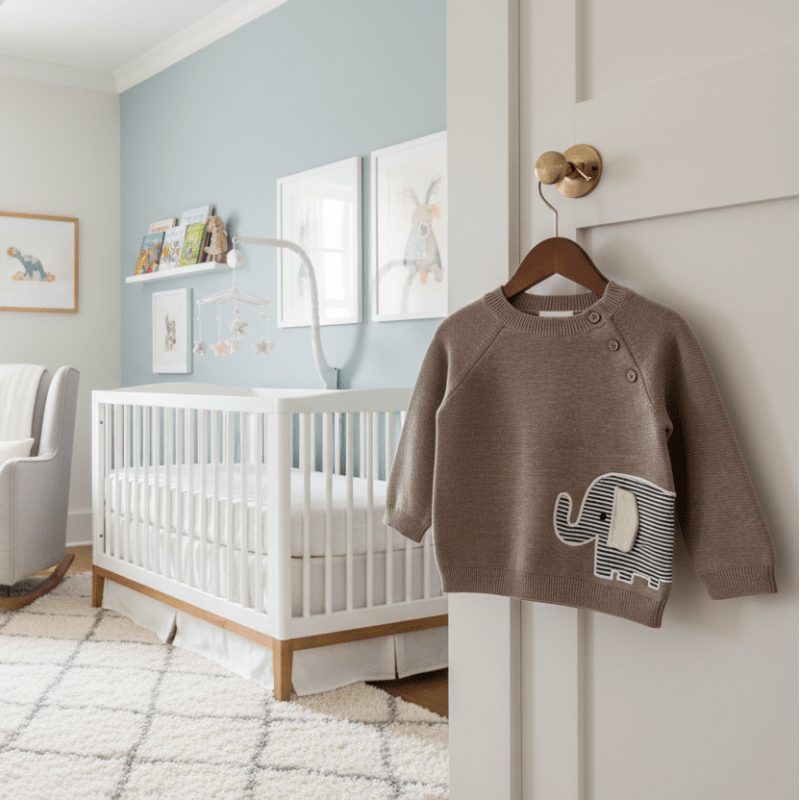 Organic Cotton Elephant Sweater - Cafe Latte - Blankee Baby