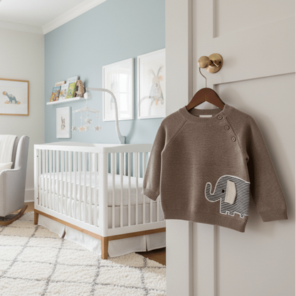 Organic Cotton Elephant Sweater - Cafe Latte - Blankee Baby