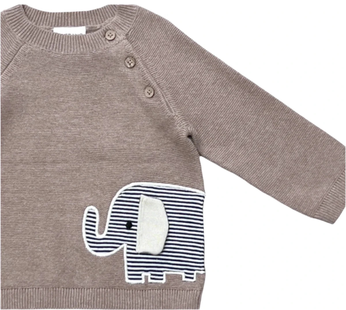Organic Cotton Elephant Sweater - Cafe Latte - Blankee Baby