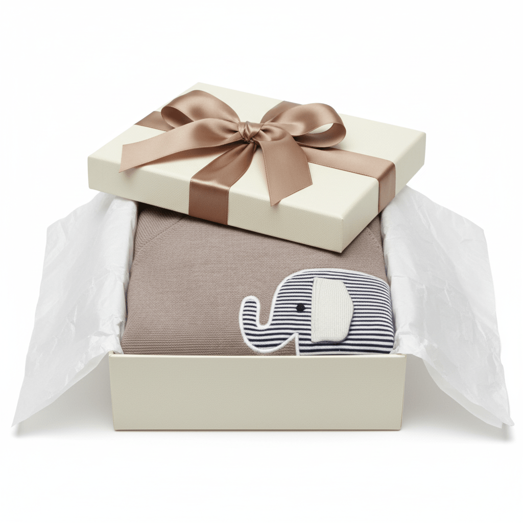 Organic Cotton Elephant Sweater - Cafe Latte - Blankee Baby