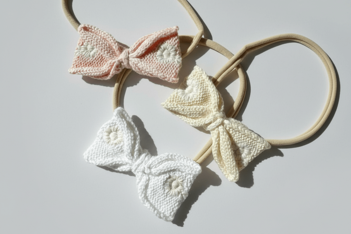 Organic Cotton Embroidered Bow Headband - White | Organic Cotton Embroidered Bow Headband - White | Accessories