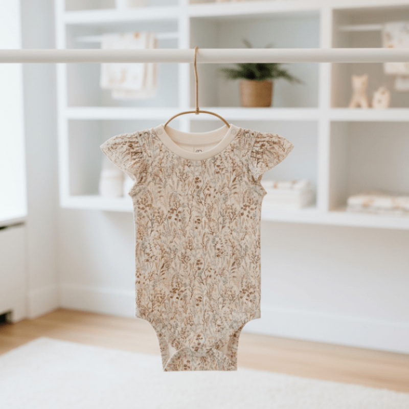 Organic Cotton Floral Bodysuit - Mauve | Blankee Baby