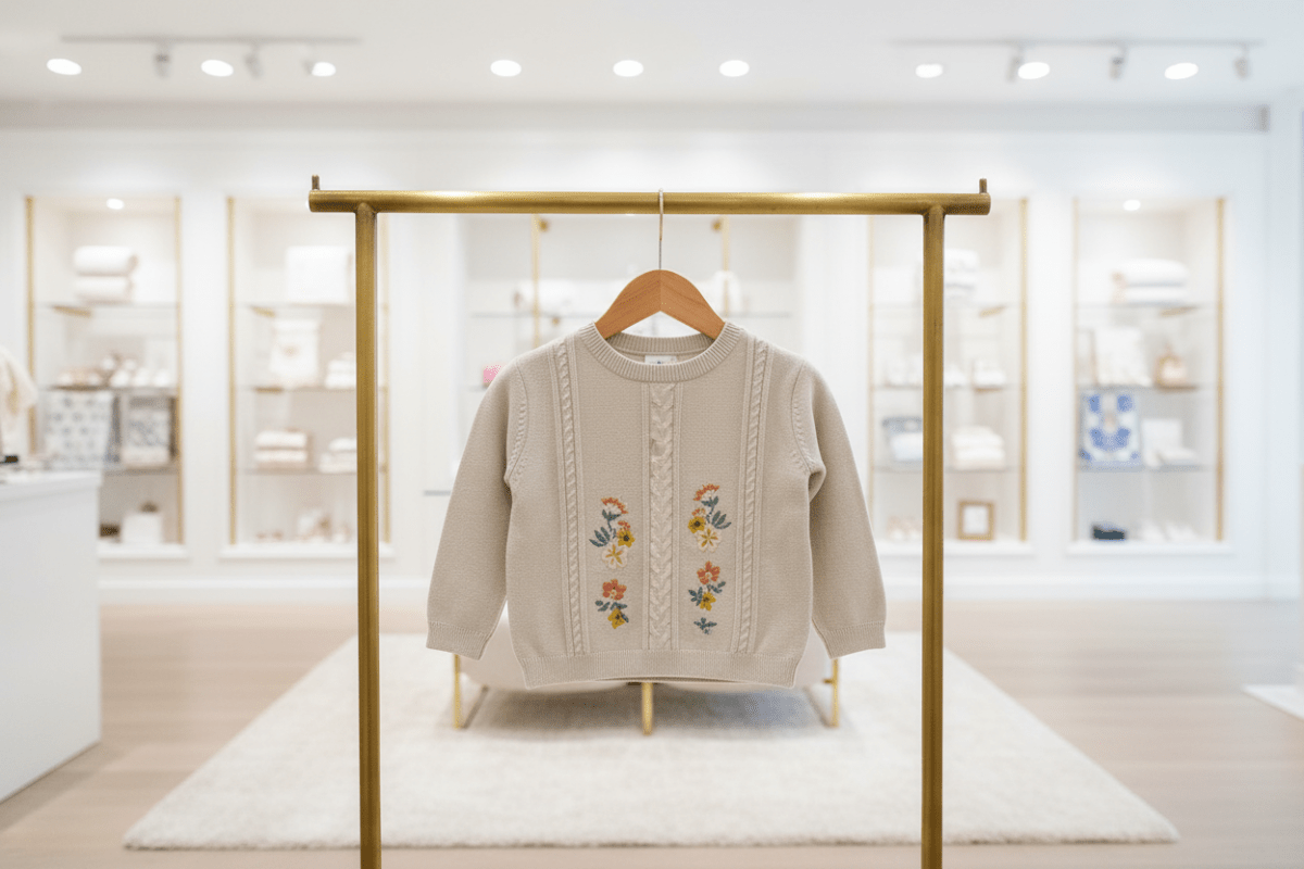 Organic Cotton Floral Cable Knit Sweater - Stone | Viverano Organics | Sweaters