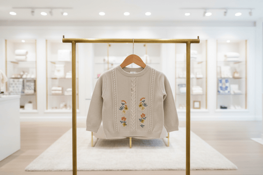 Organic Cotton Floral Cable Knit Sweater - Stone | Viverano Organics | Sweaters