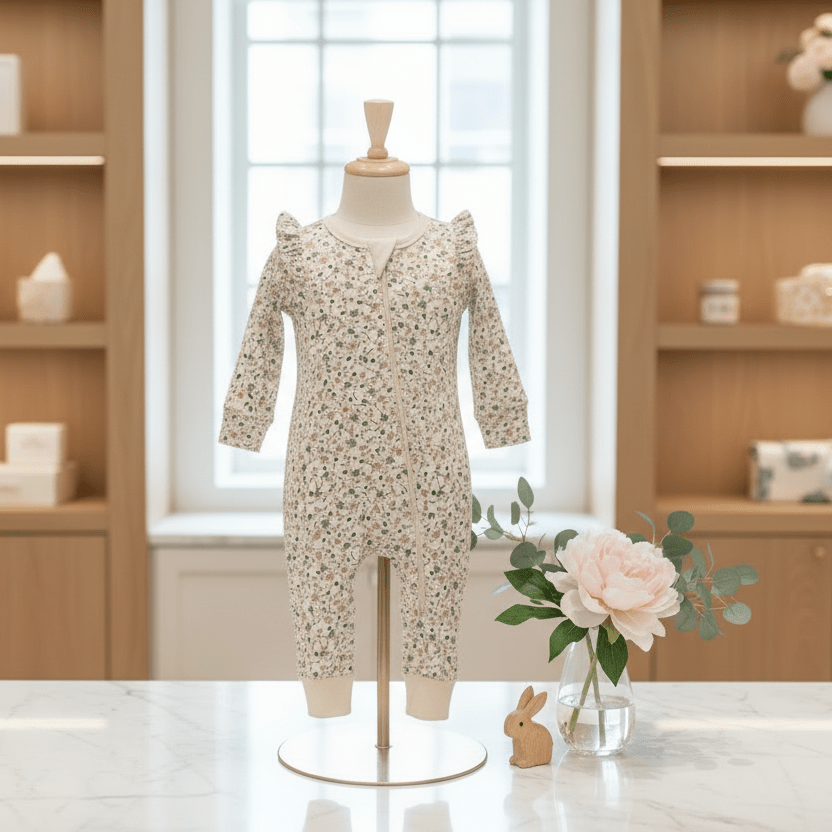 Organic Cotton Floral One - Piece Romper - Natural White - Blankee Baby