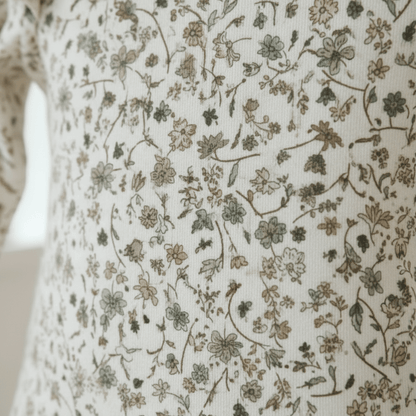 Organic Cotton Floral Ruffle Bodysuit - Natural White | Aster & Oak | Tops