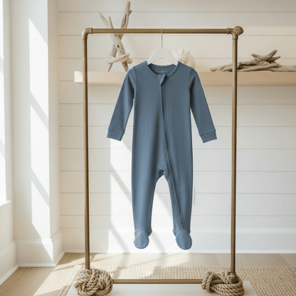 Organic Cotton Footie Pajama - Harbor Blue | Blankee Baby