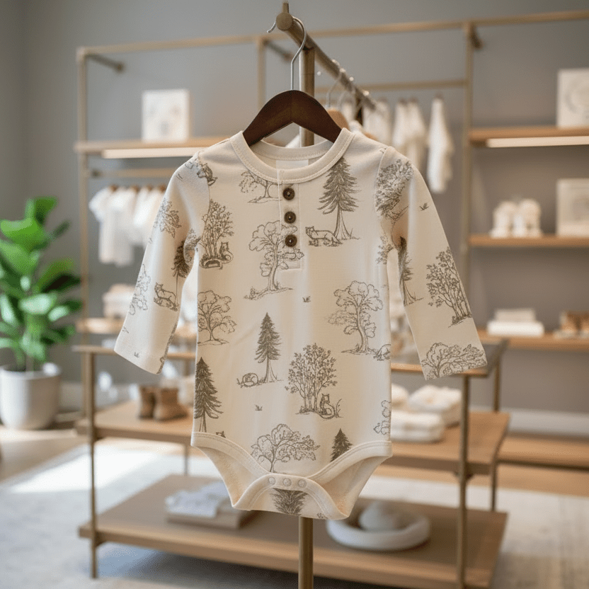Organic Cotton Fox Woods Bodysuit - Natural White | Blankee Baby