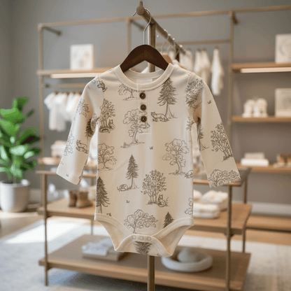 Organic Cotton Fox Woods Bodysuit - Natural White | Blankee Baby