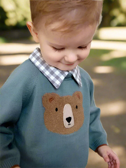 Organic Cotton Gingham Collar Sweater - Blankee Baby