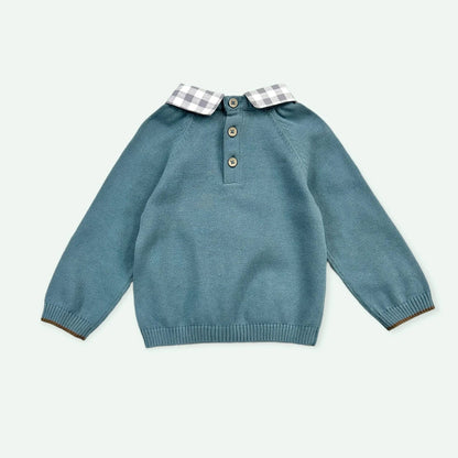 Organic Cotton Gingham Collar Sweater - Blankee Baby