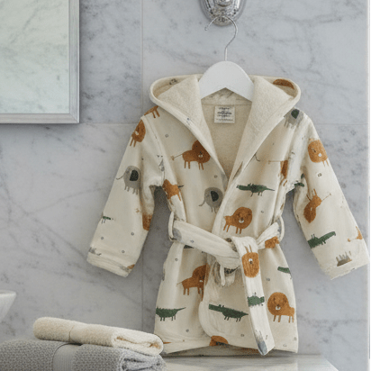 Organic Cotton Safari Bath Robe - Natural White | Blankee Baby