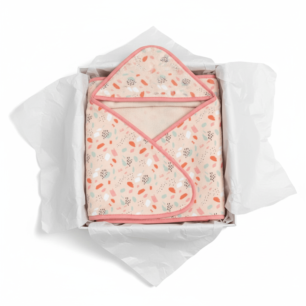 Organic Cotton Hooded Bath Towel - Coral Pink Art - Blankee Baby