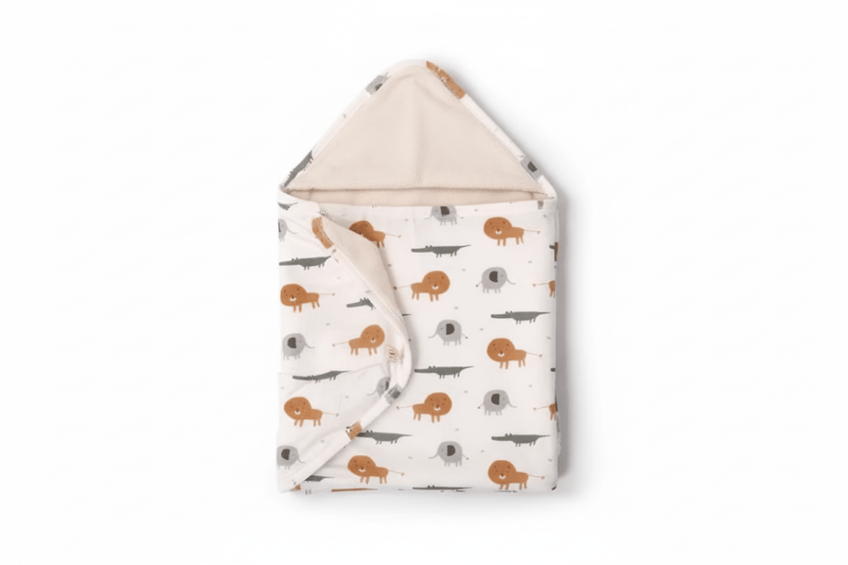 Organic Cotton Hooded Bath Towel - Safari Animals - Blankee Baby