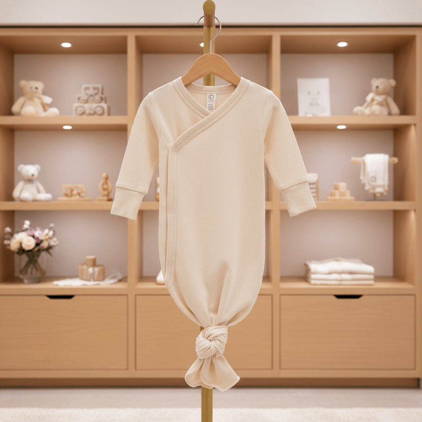 Organic Cotton Infant Kimono Gown - Natural White | Colored Organics | Sleepwear