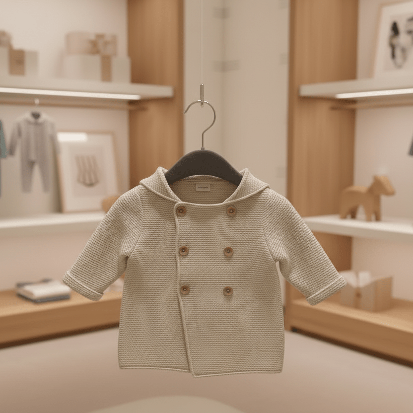 Organic Cotton Knit Baby Cardigan Jacket - Oatmeal Heather | Viverano Organics | Sweaters