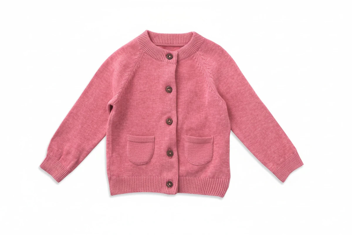 Organic Cotton Knit Cardigan - Rose Pink | Viverano Organics | Sweaters