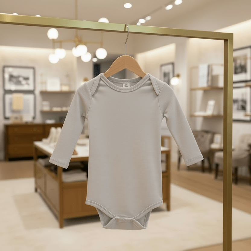 Organic Cotton Long Sleeve Bodysuit - Stone | Blankee Baby