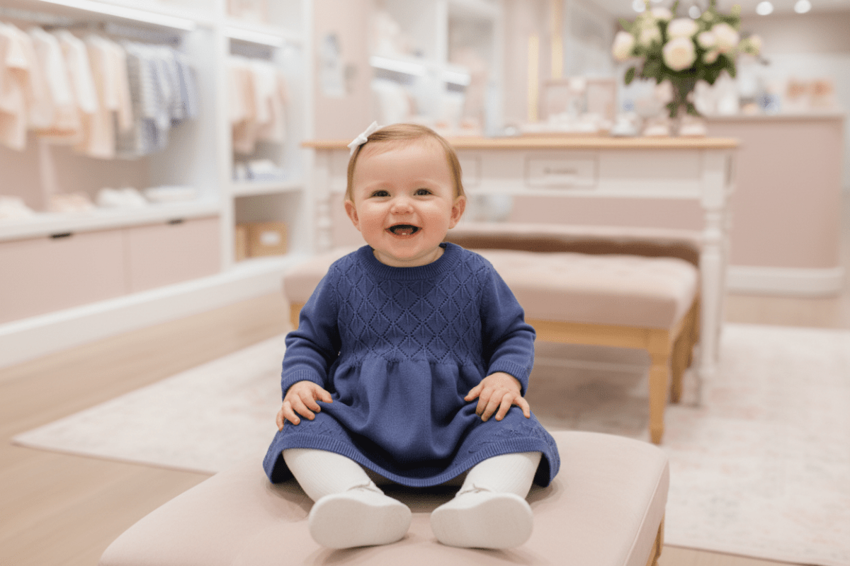 Organic Cotton Milan Pointelle Knit Dress - Dusty Blue | Viverano Organics | Dresses