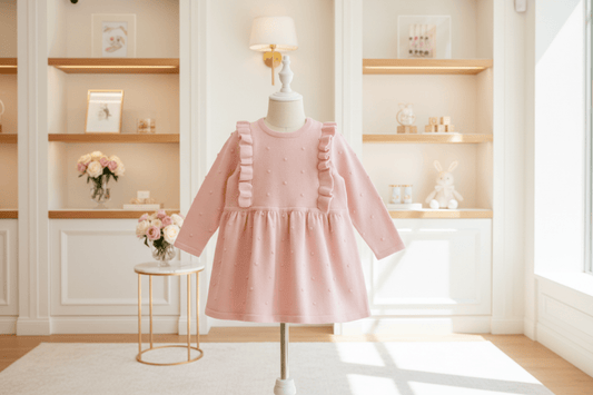 Organic Cotton Milan Ruffle Knit Dress - Blush Pink - Blankee Baby