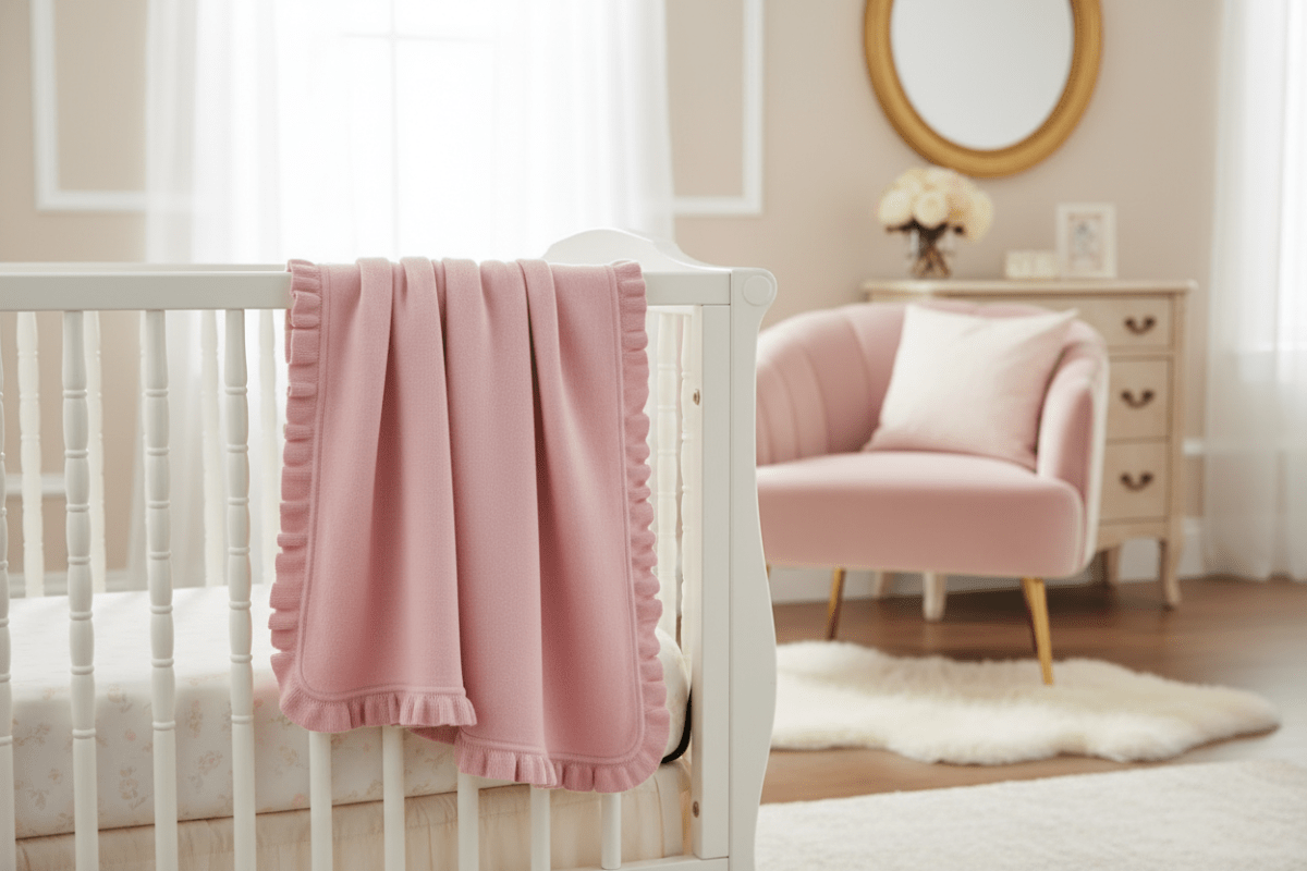 Organic Cotton Milan Ruffle Receiving Blanket - Pink - Blankee Baby