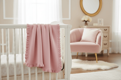 Organic Cotton Ruffle Receiving Blanket - Pink | Blankee Baby